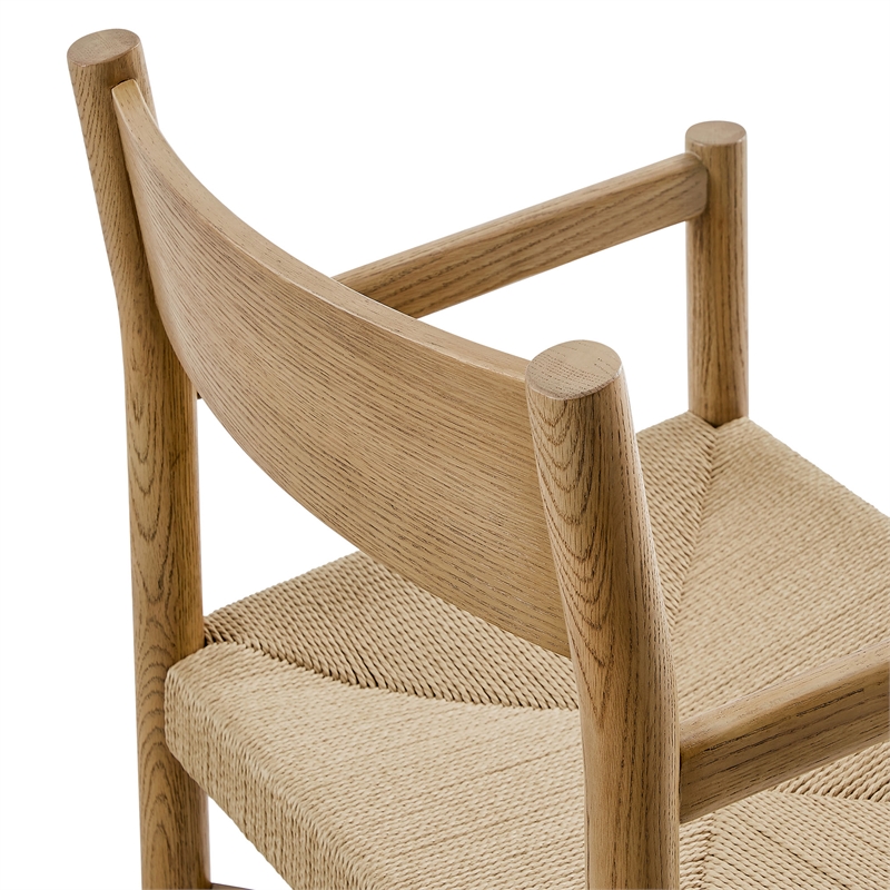 Alvia Oak Wood Dining Armchairs With Woven Seats Set of 2 in Weathered Oak