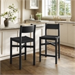 Alvia Oak Wood Counter Stools With Woven Seats Set of 2 in Black