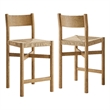 Alvia Oak Wood Counter Stools With Woven Seats Set of 2 in Weathered Oak