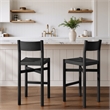 Alvia Oak Wood Bar Stools With Woven Seats Set of 2 in Black