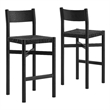 Alvia Oak Wood Bar Stools With Woven Seats Set of 2 in Black