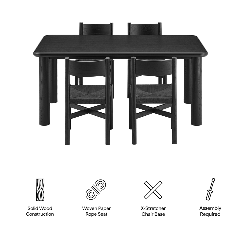 Alvia 5-Piece Oak Wood Dining Table and Chairs Set in Black