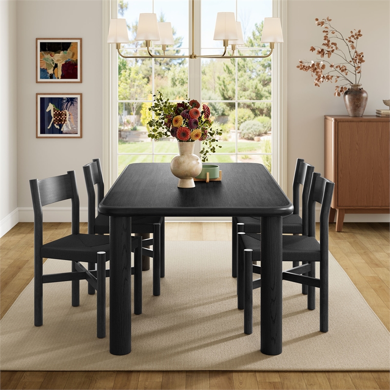 Alvia 5-Piece Oak Wood Dining Table and Chairs Set in Black