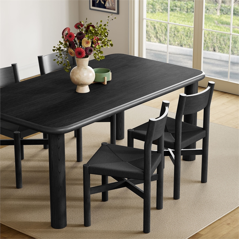 Alvia 5-Piece Oak Wood Dining Table and Chairs Set in Black