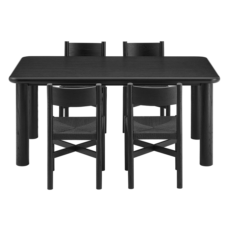 Alvia 5-Piece Oak Wood Dining Table and Chairs Set in Black
