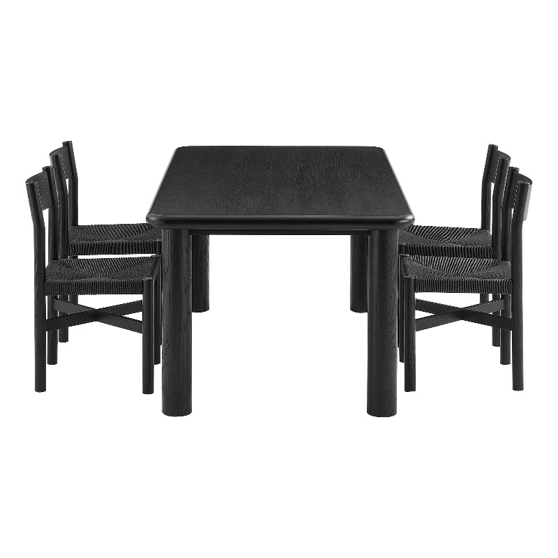 Alvia 5-Piece Oak Wood Dining Table and Chairs Set in Black