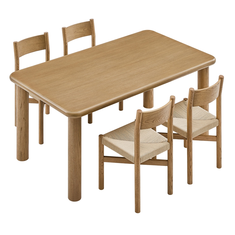 Alvia 5-Piece Oak Wood Dining Table and Chairs Set in Weathered Oak