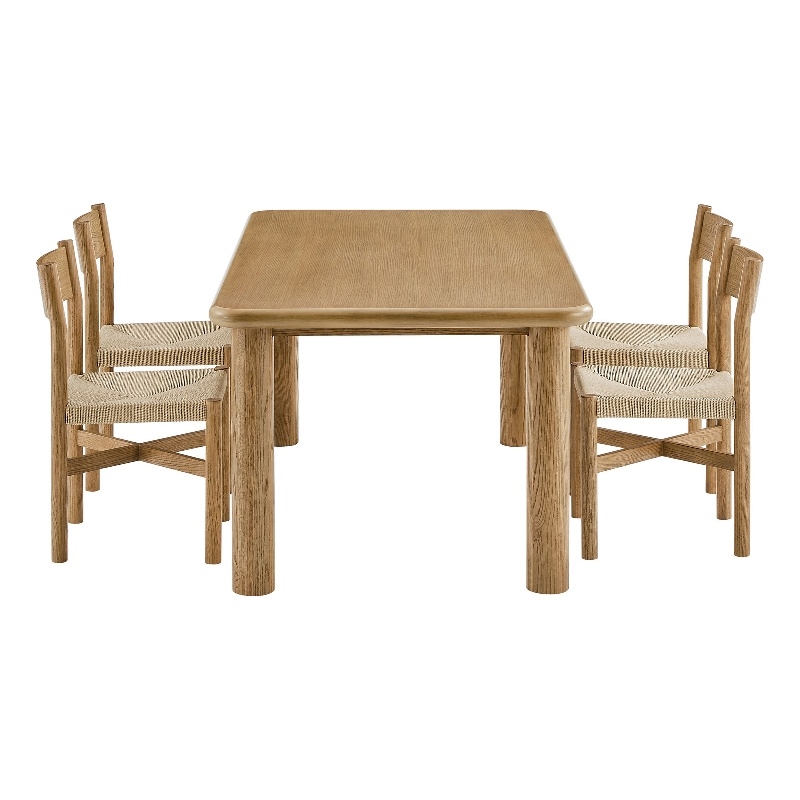 Alvia 5-Piece Oak Wood Dining Table and Chairs Set in Weathered Oak