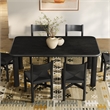 Alvia 7-Piece Oak Wood Dining Table and Chairs Set in Black