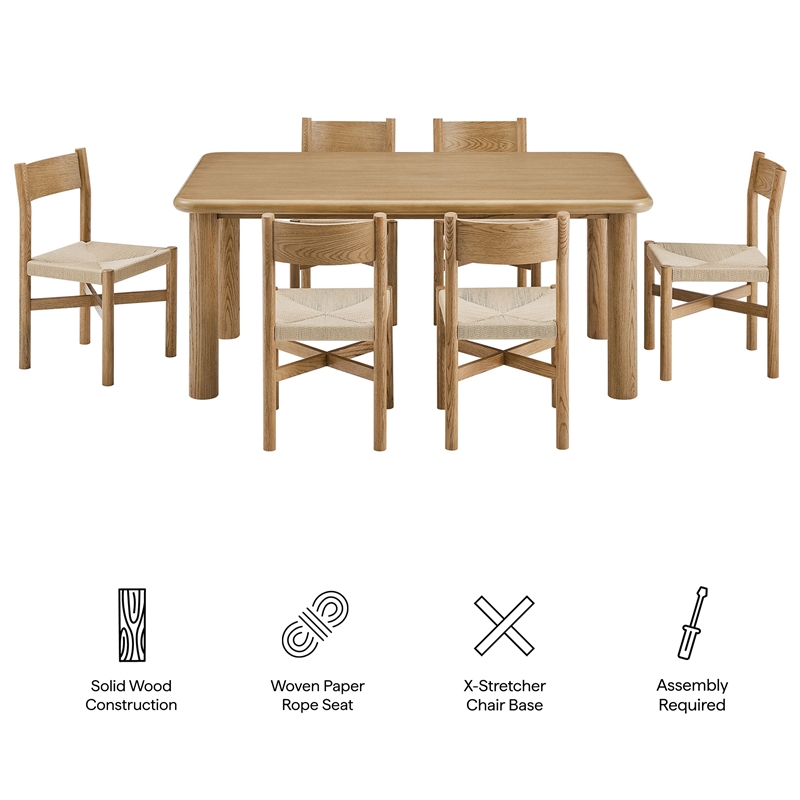 Alvia 7-Piece Oak Wood Dining Table and Chairs Set in Weathered Oak