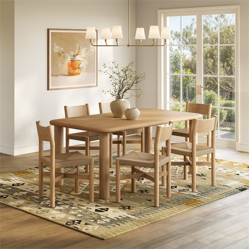 Alvia 7-Piece Oak Wood Dining Table and Chairs Set in Weathered Oak