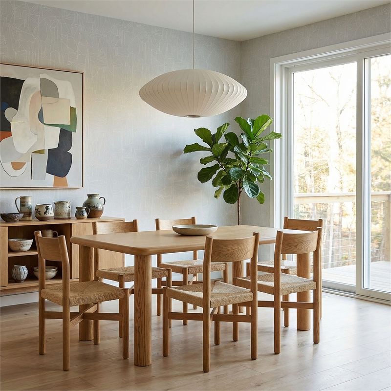 Alvia 7-Piece Oak Wood Dining Table and Chairs Set in Weathered Oak