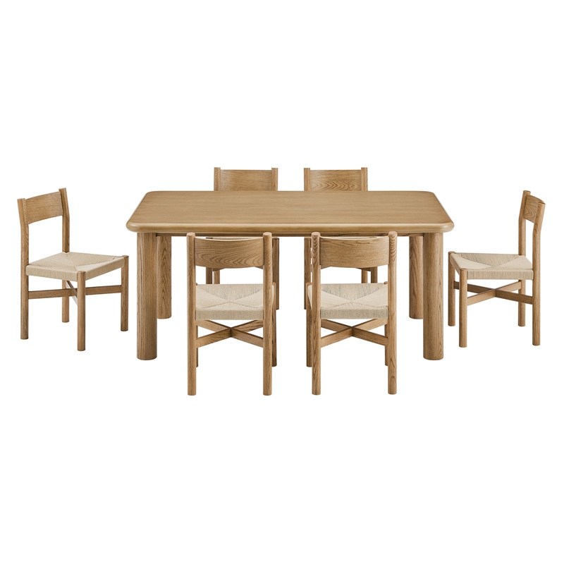 Alvia 7-Piece Oak Wood Dining Table and Chairs Set in Weathered Oak