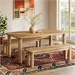 Alvia 3-Piece Oak Wood Dining Table and Benches Set in Weathered Oak
