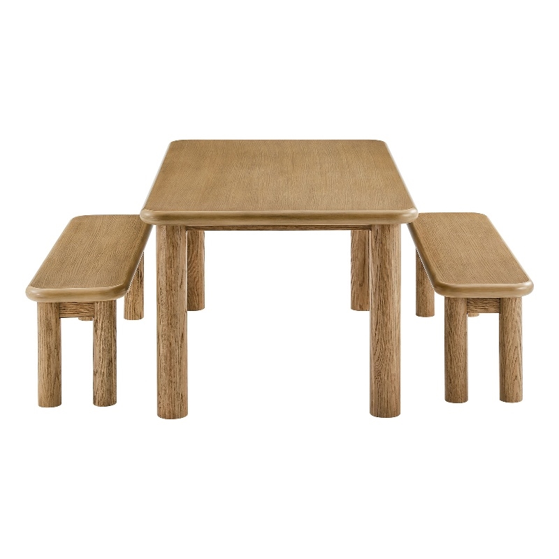 Alvia 3-Piece Oak Wood Dining Table and Benches Set in Weathered Oak