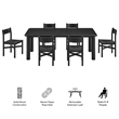Alvia 7-Piece Oak Wood Extendable Dining Table and Chairs Set in Black