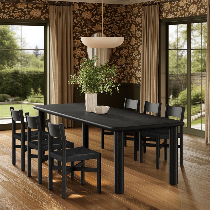 Alvia 7-Piece Oak Wood Extendable Dining Table and Chairs Set in Black