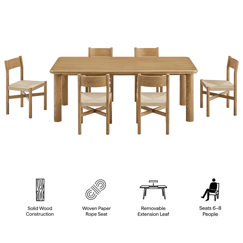 Alvia 7-Piece Oak Wood Extendable Dining Table and Chairs Set in Weathered Oak