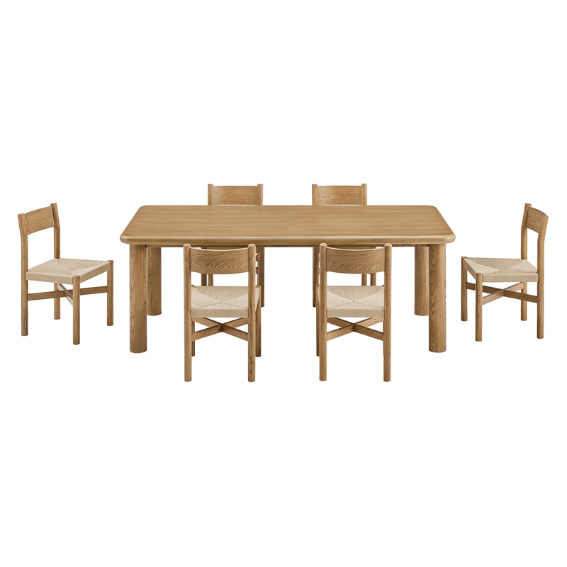 Alvia 7-Piece Oak Wood Extendable Dining Table and Chairs Set in Weathered Oak