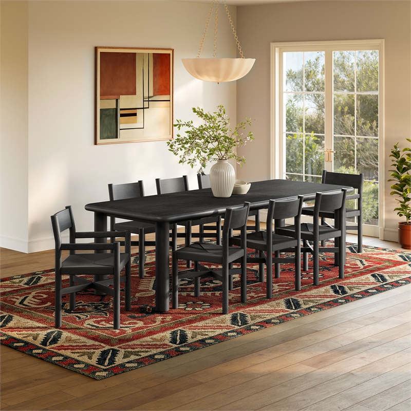 Alvia 9-Piece Oak Wood Extendable Dining Table and Chairs Set in Black