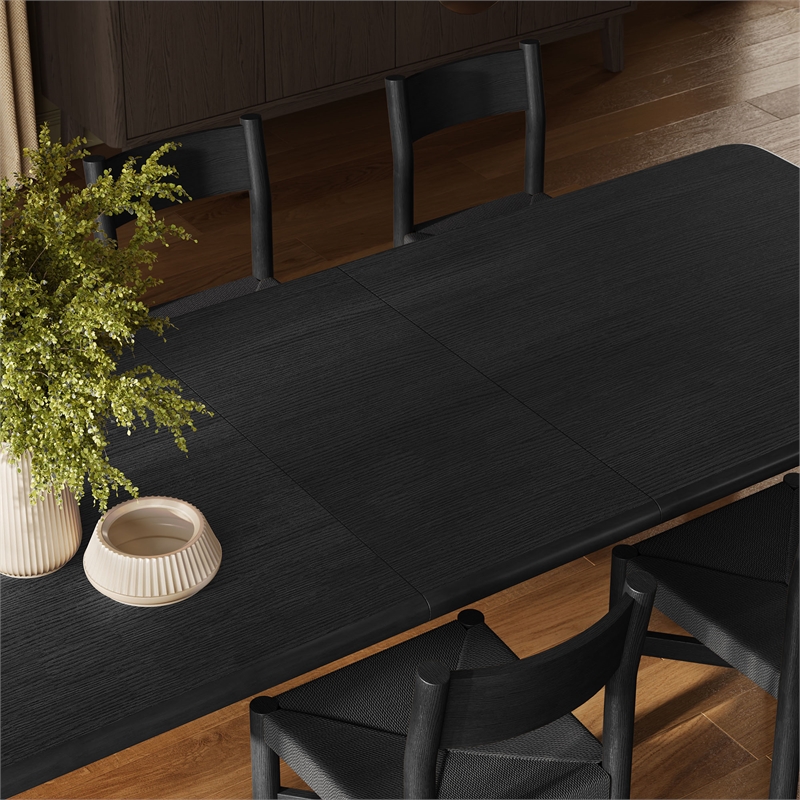 Alvia 9-Piece Oak Wood Extendable Dining Table and Chairs Set in Black