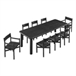 Alvia 9-Piece Oak Wood Extendable Dining Table and Chairs Set in Black
