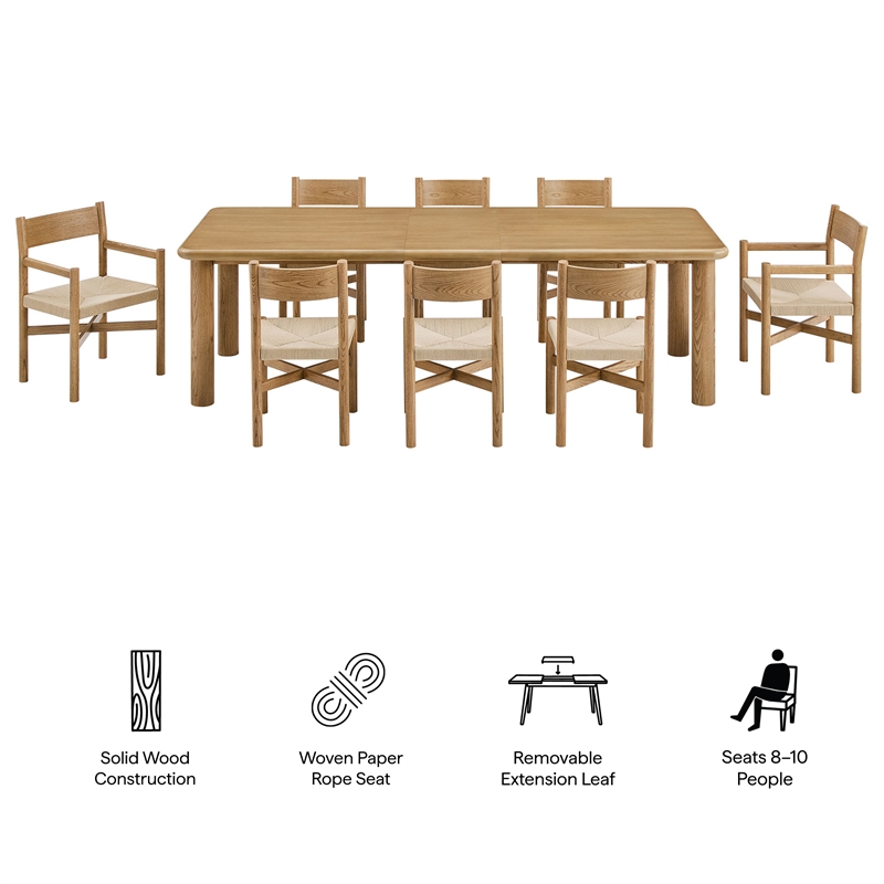 Alvia 9-Piece Oak Wood Extendable Dining Table and Chairs Set in Weathered Oak