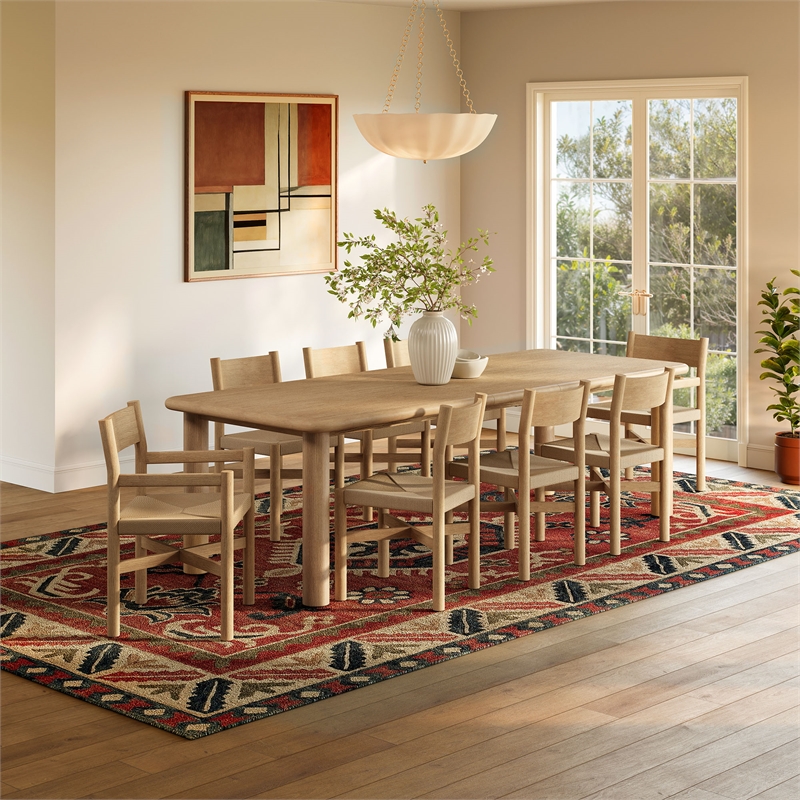 Alvia 9-Piece Oak Wood Extendable Dining Table and Chairs Set in Weathered Oak