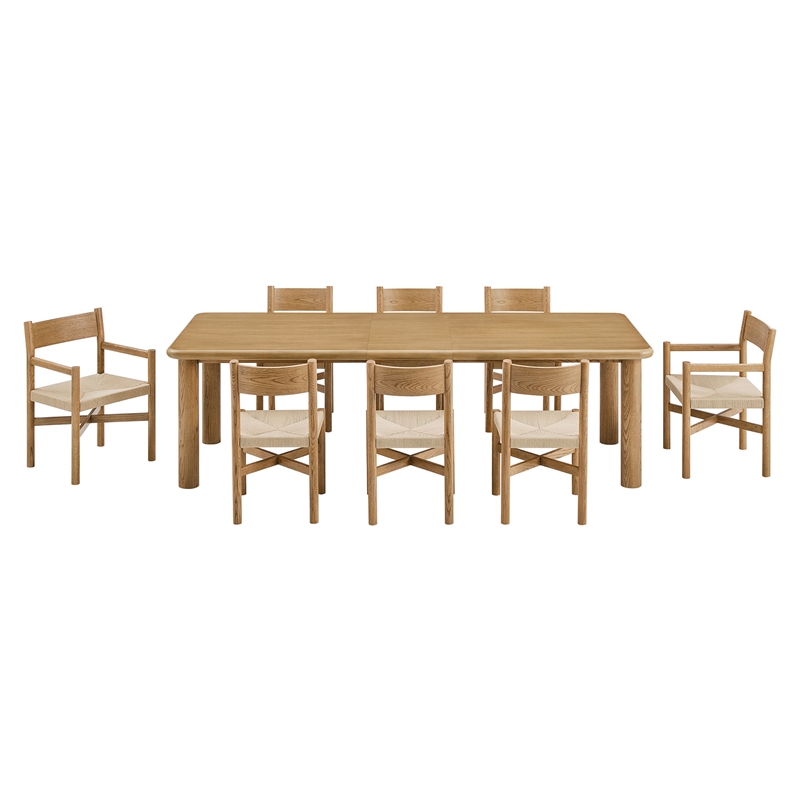 Alvia 9-Piece Oak Wood Extendable Dining Table and Chairs Set in Weathered Oak