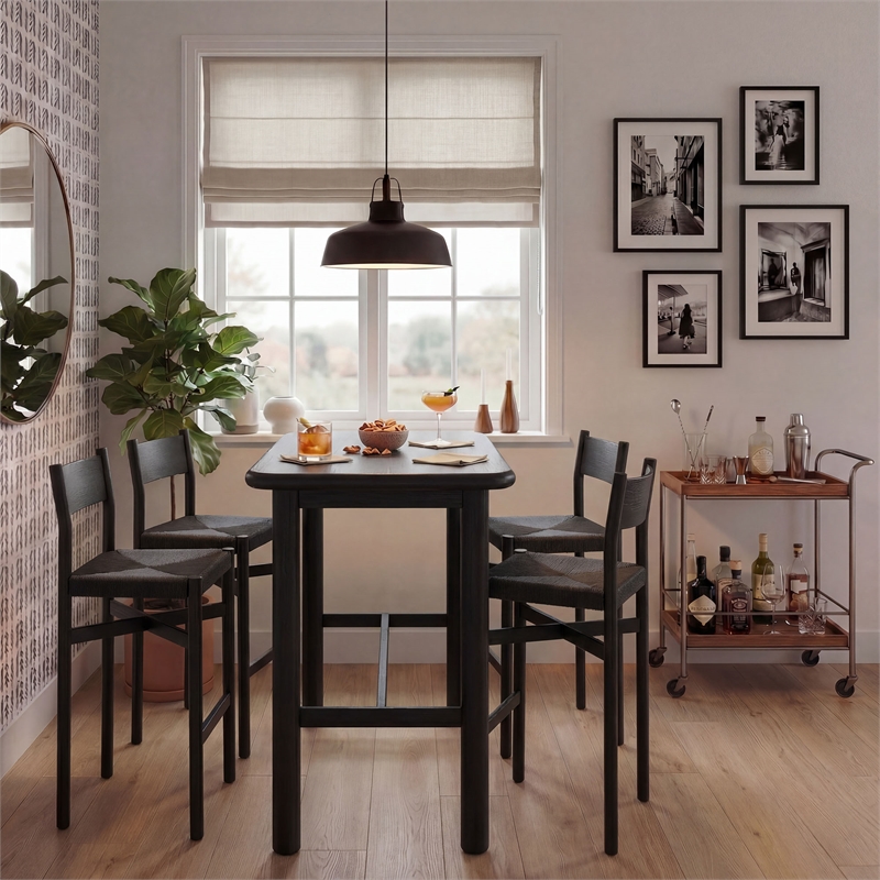 Alvia 5-Piece Rectangular Wood Bar Table With Bar Stools Set in Black