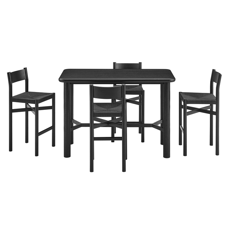 Alvia 5-Piece Rectangular Wood Bar Table With Bar Stools Set in Black