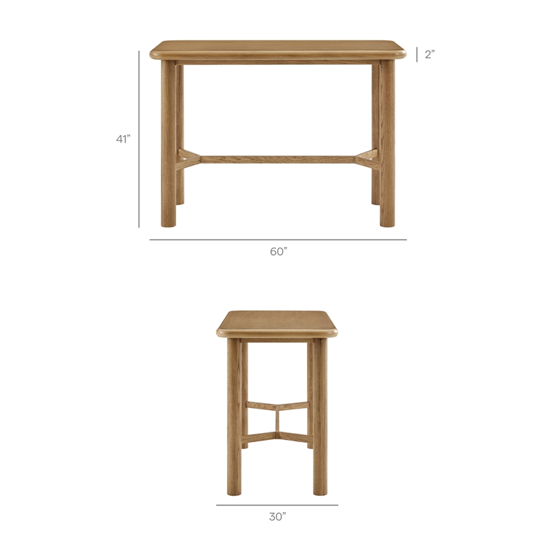 Alvia 5-Piece Rectangular Wood Bar Table With Bar Stools Set in Weathered Oak