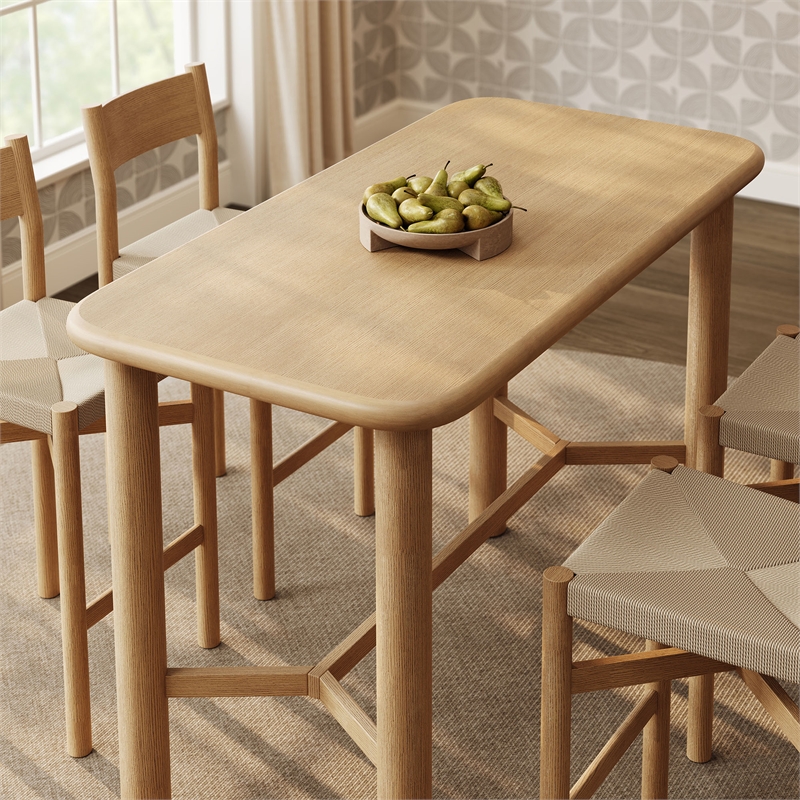 Alvia 5-Piece Rectangular Wood Bar Table With Bar Stools Set in Weathered Oak