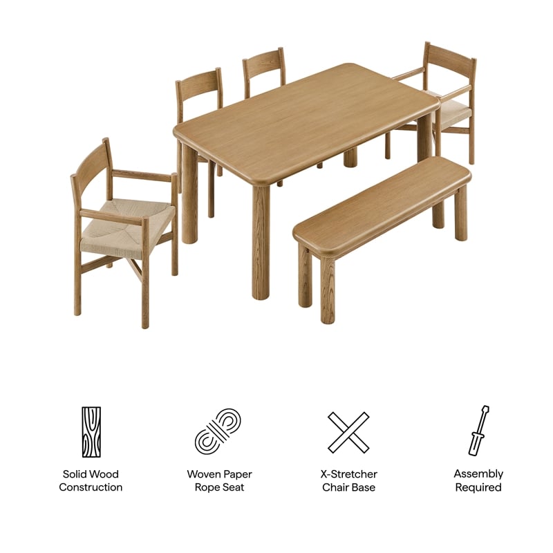 Alvia 6-Piece Oak Wood Dining Table and Seating Set in Weathered Oak