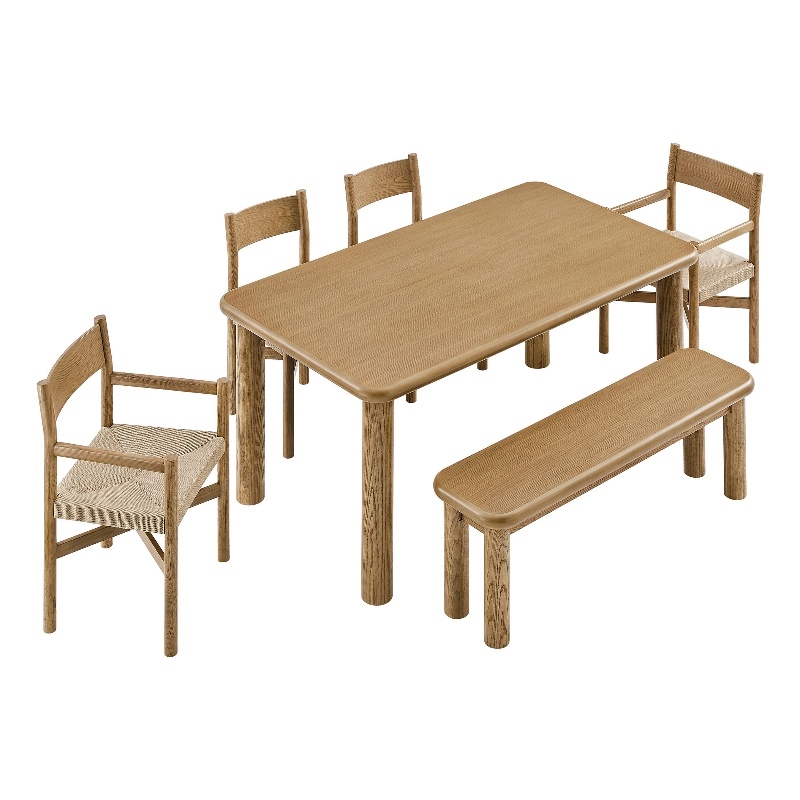 Alvia 6-Piece Oak Wood Dining Table and Seating Set in Weathered Oak