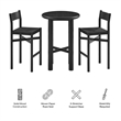 Alvia 3-Piece Round Oak Wood Bar Table With Bar Stools Set in Black