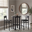 Alvia 3-Piece Round Oak Wood Bar Table With Bar Stools Set in Black