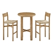Alvia 3-Piece Round Oak Wood Bar Table With Bar Stools Set in Weathered Oak