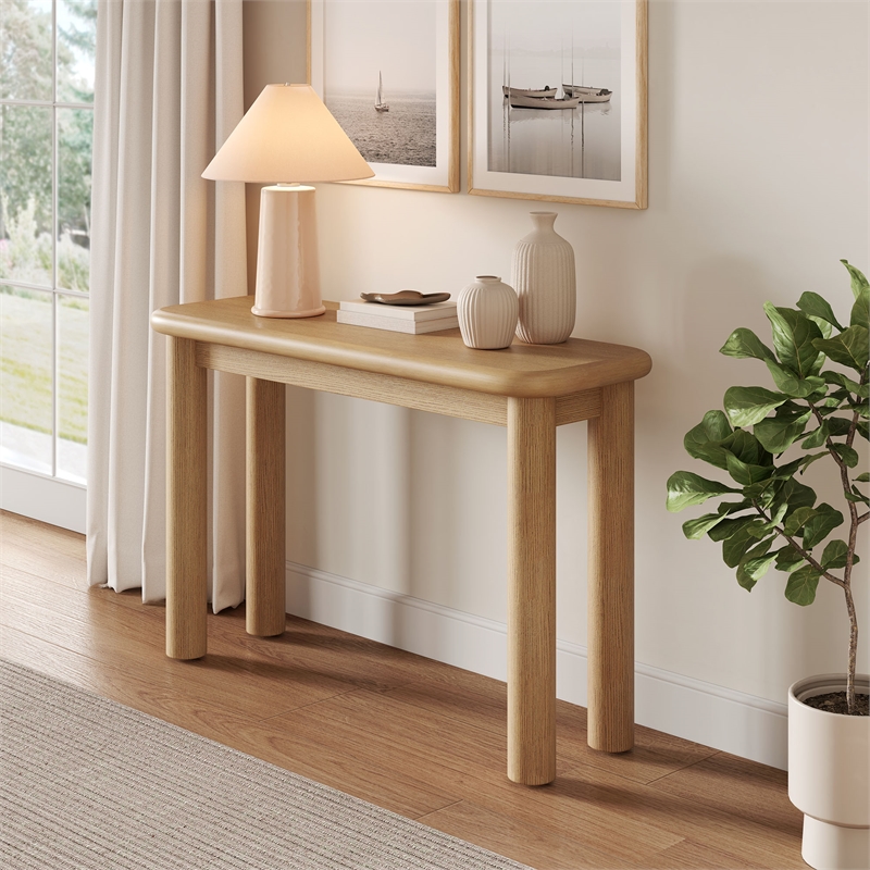 Alvia Oak Wood Console Table in Weathered Oak