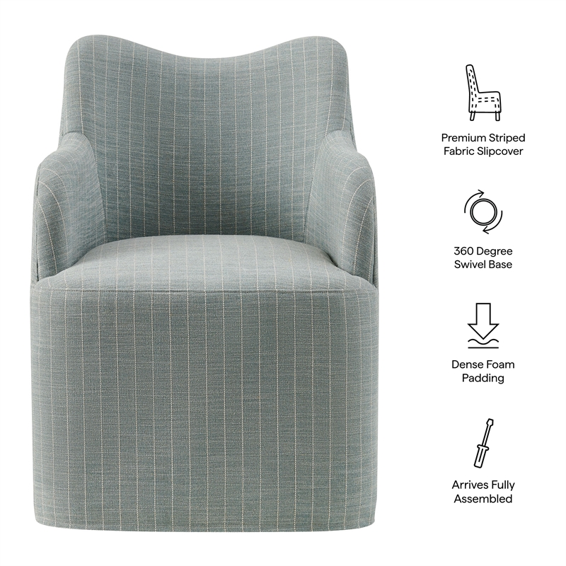 Cordelle Linen Blend Swivel Dining Chair in Spa Blue Stripe