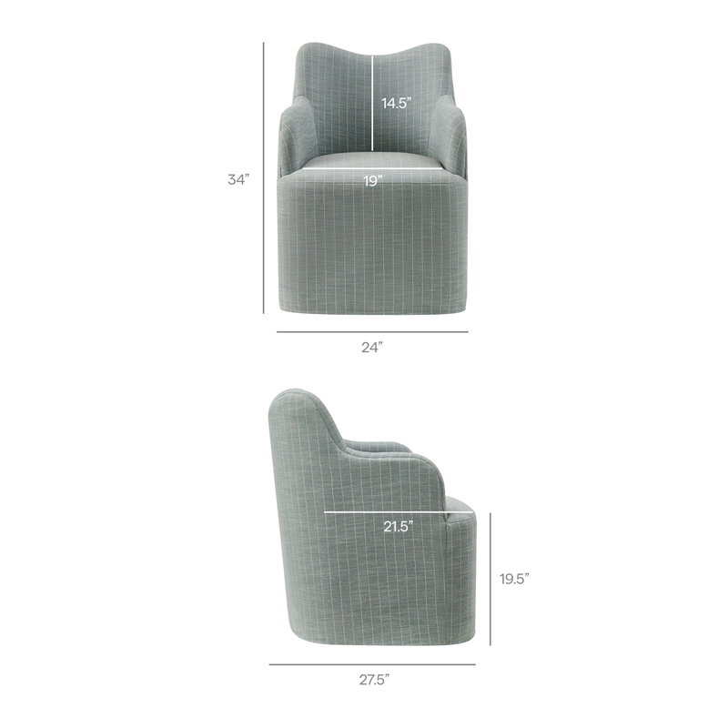 Cordelle Linen Blend Swivel Dining Chair in Spa Blue Stripe