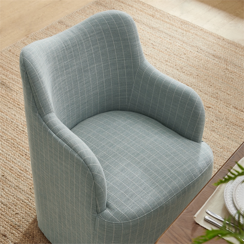 Cordelle Linen Blend Swivel Dining Chair in Spa Blue Stripe