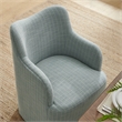 Cordelle Linen Blend Swivel Dining Chair in Spa Blue Stripe