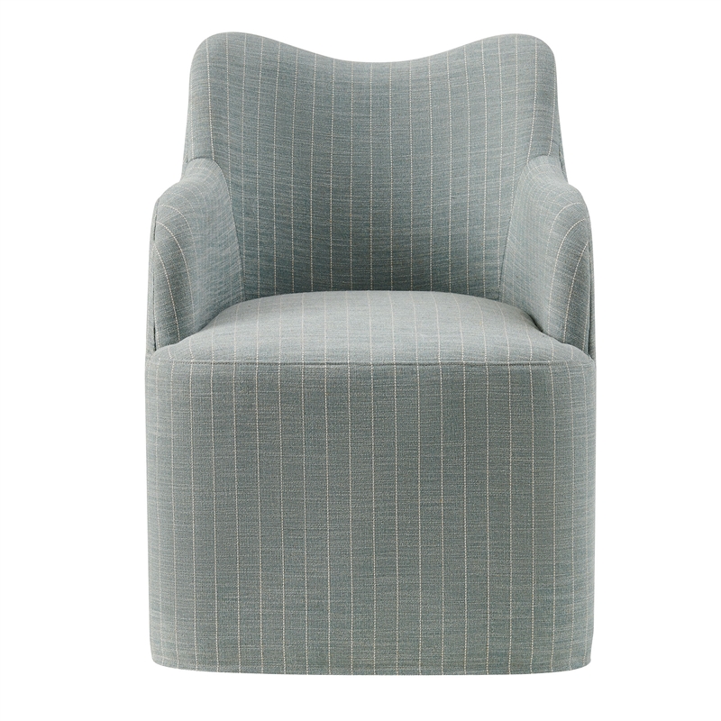 Cordelle Linen Blend Swivel Dining Chair in Spa Blue Stripe