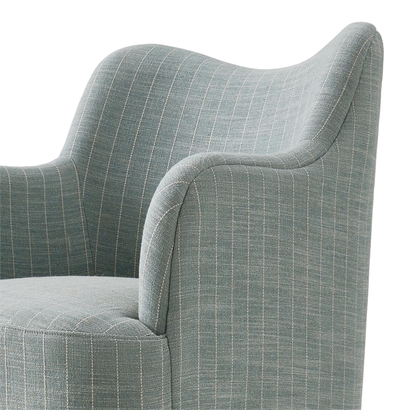 Cordelle Linen Blend Swivel Dining Chair in Spa Blue Stripe