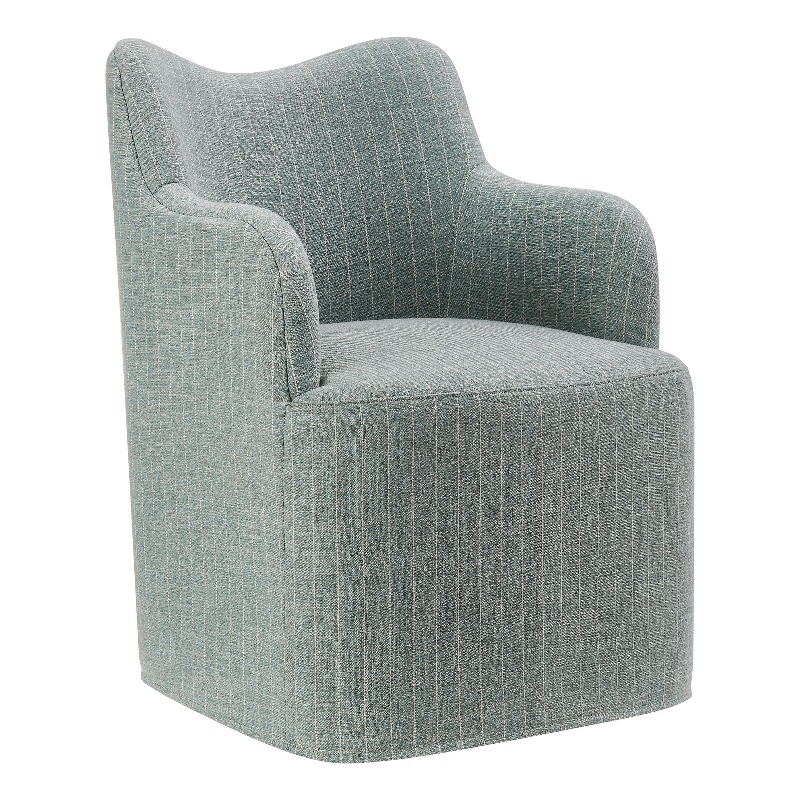 Cordelle Linen Blend Swivel Dining Chair in Spa Blue Stripe