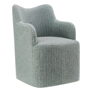 Cordelle Linen Blend Swivel Dining Chair in Spa Blue Stripe