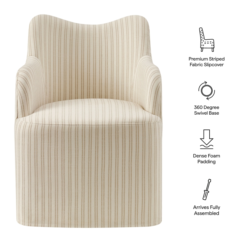Cordelle Linen Blend Swivel Dining Chair in Oatmeal Stripe