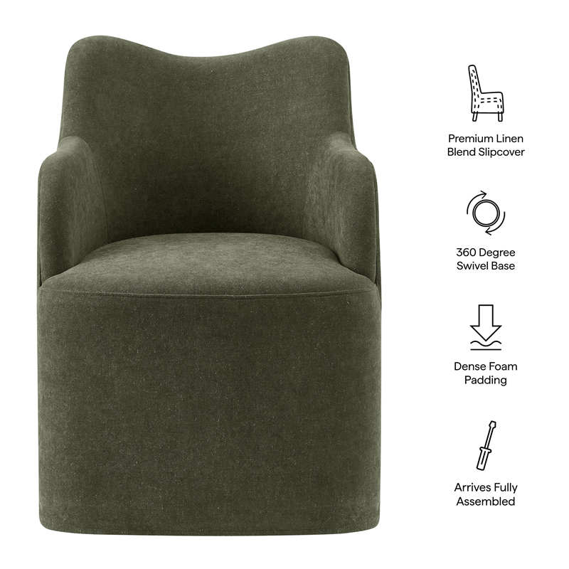 Cordelle Linen Blend Swivel Dining Chair in Sage