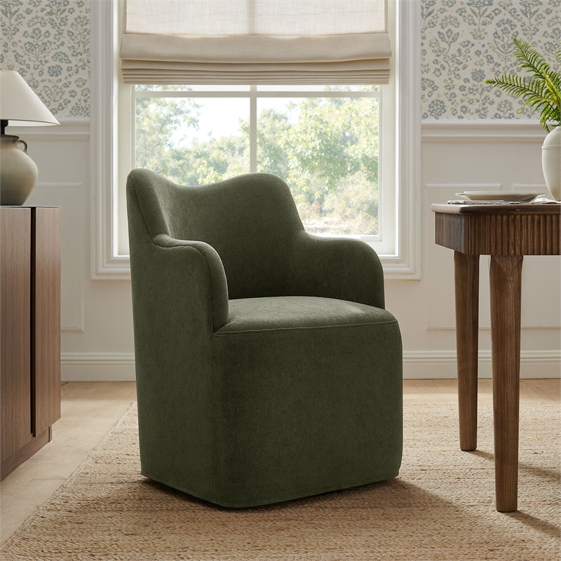 Cordelle Linen Blend Swivel Dining Chair in Sage